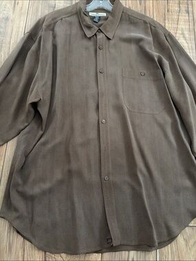 Tommy Bahama Men's Taupe/Brown silk Long-Sleeve Button-Up Shirt